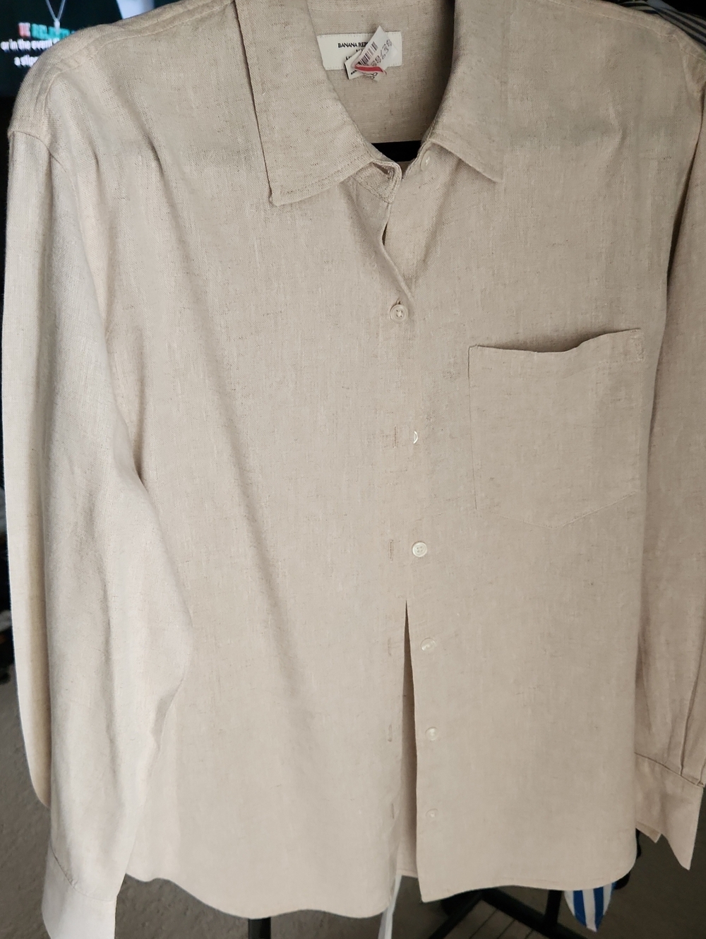Banana Republic Light Beige Linen-Blend Button-Down Shirt